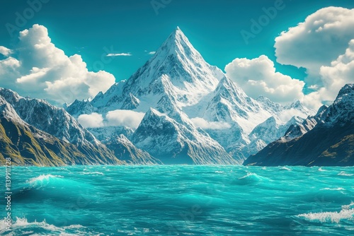 Majestic Snow-Capped Mountain and Turquoise Lake 