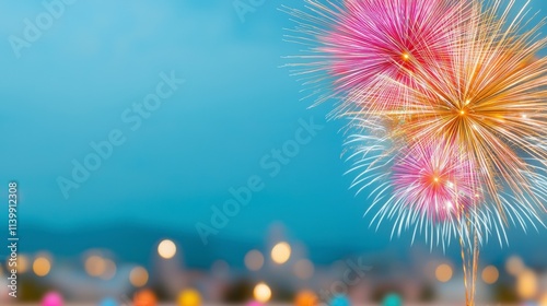 Festive Fireworks Display over Cityscape at Night
