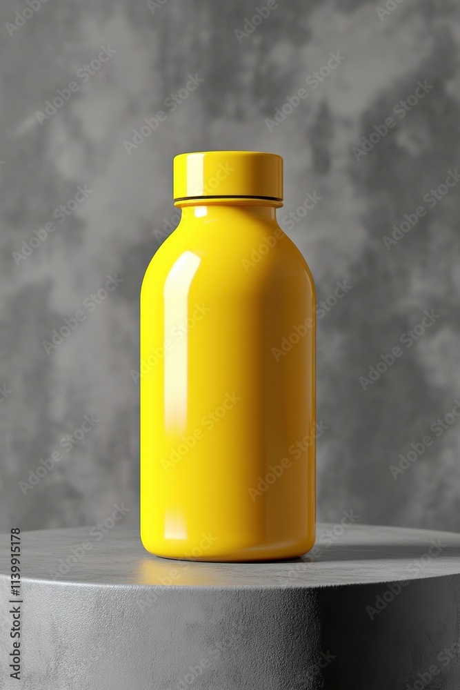 Yellow bottle on a concrete pedestal Yellow bottle on a concrete pedestal