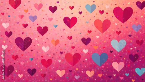 valentines day background with red and pink hearts on red background