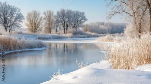 winter river in snowfall