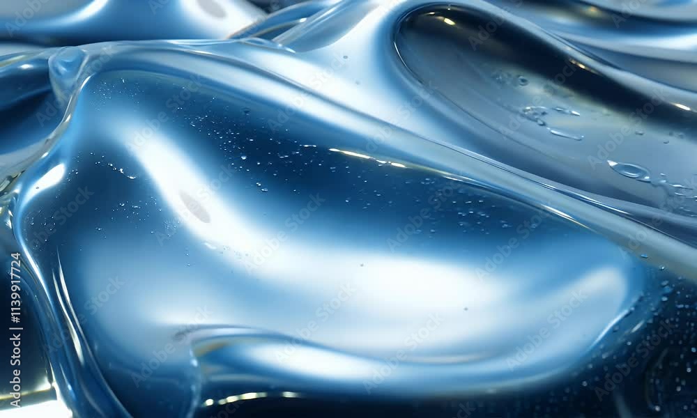 Liquid-like wave gradients in shades of blue and silver, with a luminous effect resembling mercury