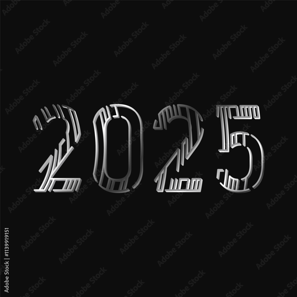Naklejka premium New Year 2025 numbers in futuristic design. Metal numbers