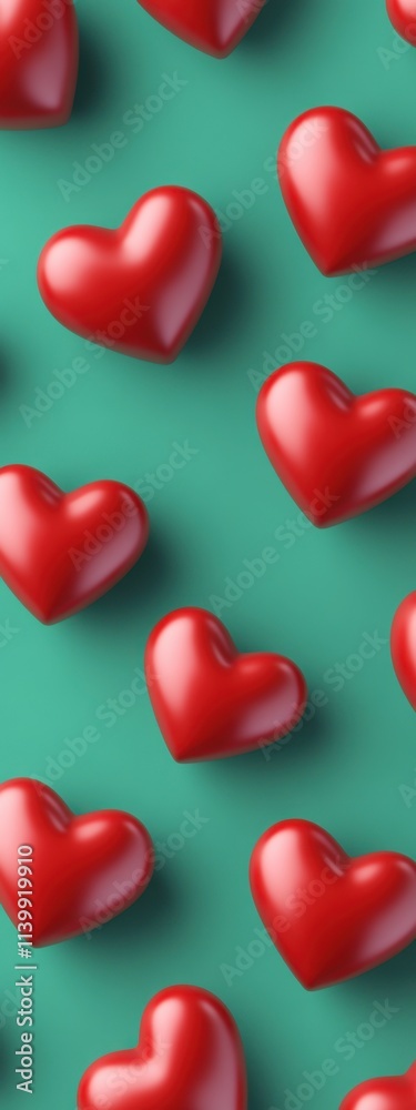Red Hearts Pattern on Green Background Red Hearts Pattern on Green Background