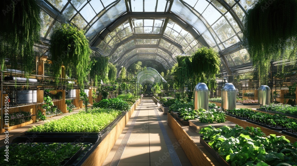 Modern Greenhouse Filled With Lush Green Plants And Sunlight Modern Greenhouse Filled With Lush Green Plants And Sunlight