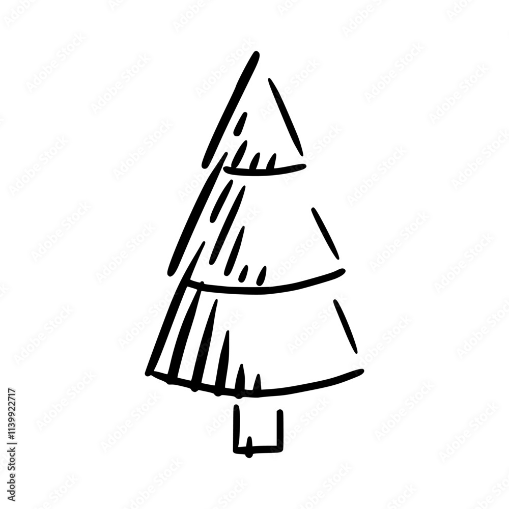 Fototapeta premium Hand drawn Christmas tree. Xmas tree isolated on a white background. Vector illustration