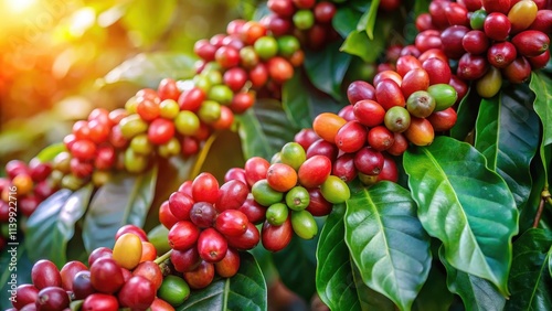 Wallpaper Mural Coffee beans ripening on a tree , Agriculture, Plantation, Fresh, Growing, Harvest, Organic, Natural, Green, Leaves, Farming Torontodigital.ca