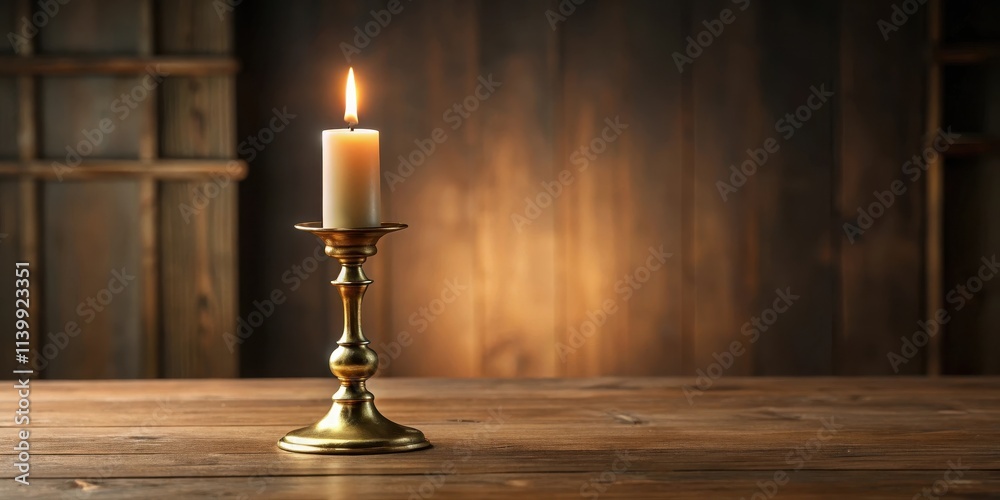 Elegant brass candlestick with lit candle casting a warm glow in an indoor setting, brass, candlestick, elegant, candle, warm Elegant brass candlestick with lit candle casting a warm glow in an indoor setting, brass, candlestick, elegant, candle, warm