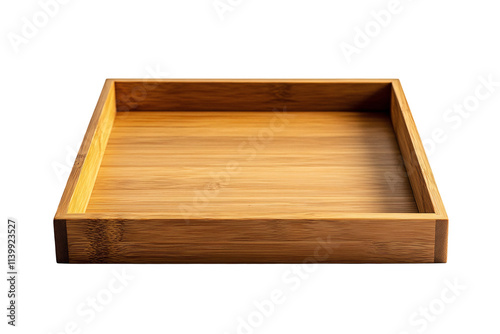 a wooden tray with a white background