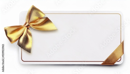 Elegant White Gift Card with Luxurious Gold Ribbon and Shiny Satin Bow. Perfect for Holidays, Weddings, Birthdays, Anniversaries, Corporate Gifting, Gift Vouchers, Shopping, or Personalized Messages photo