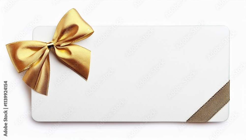 Elegant White Gift Card with Luxurious Gold Ribbon and Shiny Satin Bow. Perfect for Holidays, Weddings, Birthdays, Anniversaries, Corporate Gifting, Gift Vouchers, Shopping, or Personalized Messages Elegant White Gift Card with Luxurious Gold Ribbon and Shiny Satin Bow. Perfect for Holidays, Weddings, Birthdays, Anniversaries, Corporate Gifting, Gift Vouchers, Shopping, or Personalized Messages