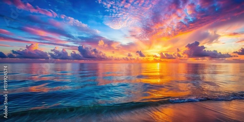 Serene ocean at sunrise with beautiful colorful skies , sunrise, ocean, beach, tranquil, peaceful, nature, dawn, morning