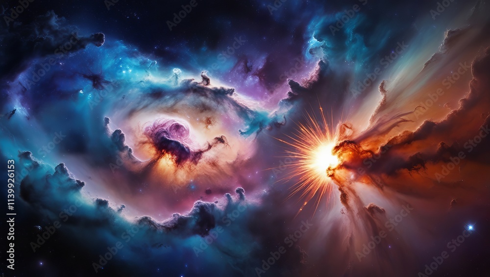 Fototapeta premium Colorful space galaxy cloud nebula. Stary night cosmos. Universe science astronomy. Supernova background wallpaper