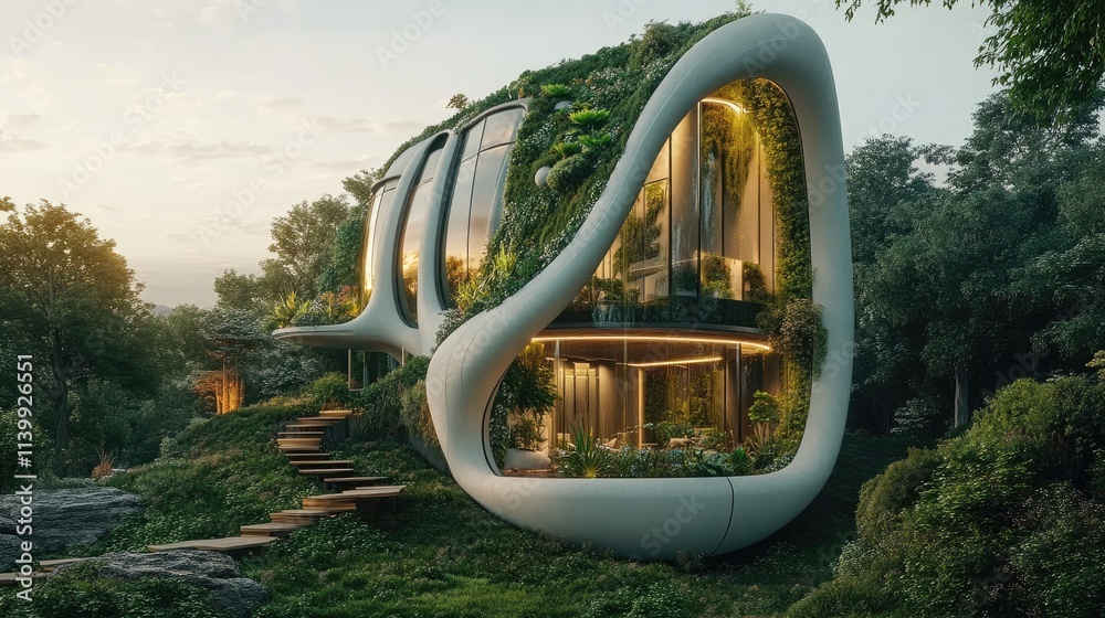 Futuristic Green House Integrated Seamlessly Into Nature Futuristic Green House Integrated Seamlessly Into Nature