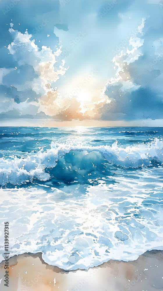 Ocean Waves Crashing on Sandy Shore at Sunset Ocean Waves Crashing on Sandy Shore at Sunset