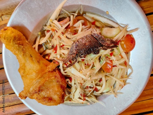 Spicy Papaya Salad with Salted Crab and Fermented fish (SOMTUM)