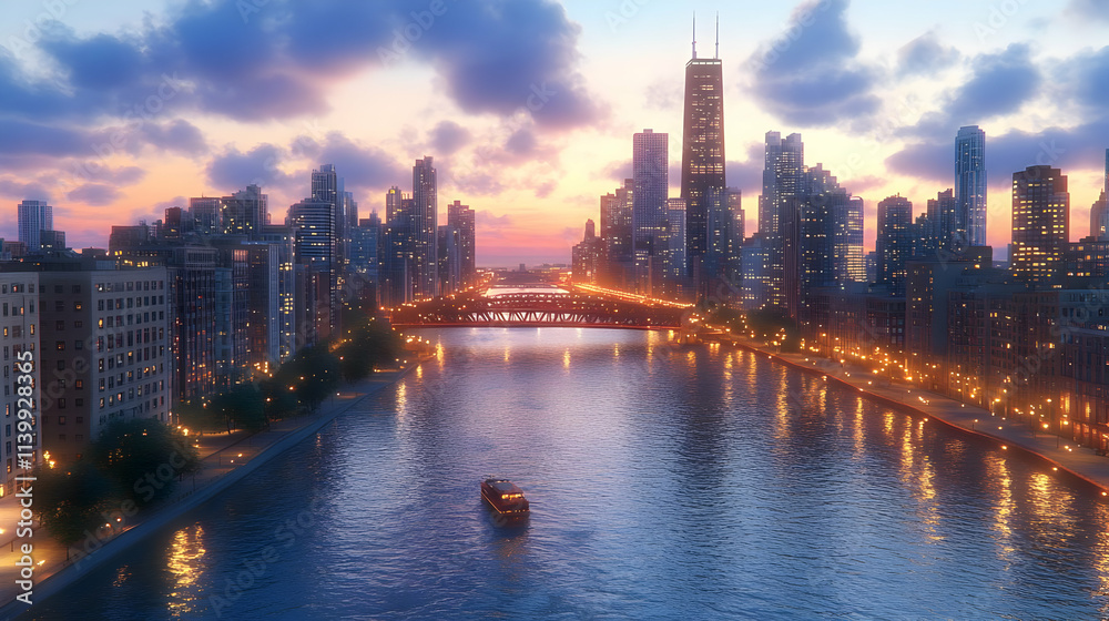 Obraz premium Cityscape at Dusk 3D Illustration