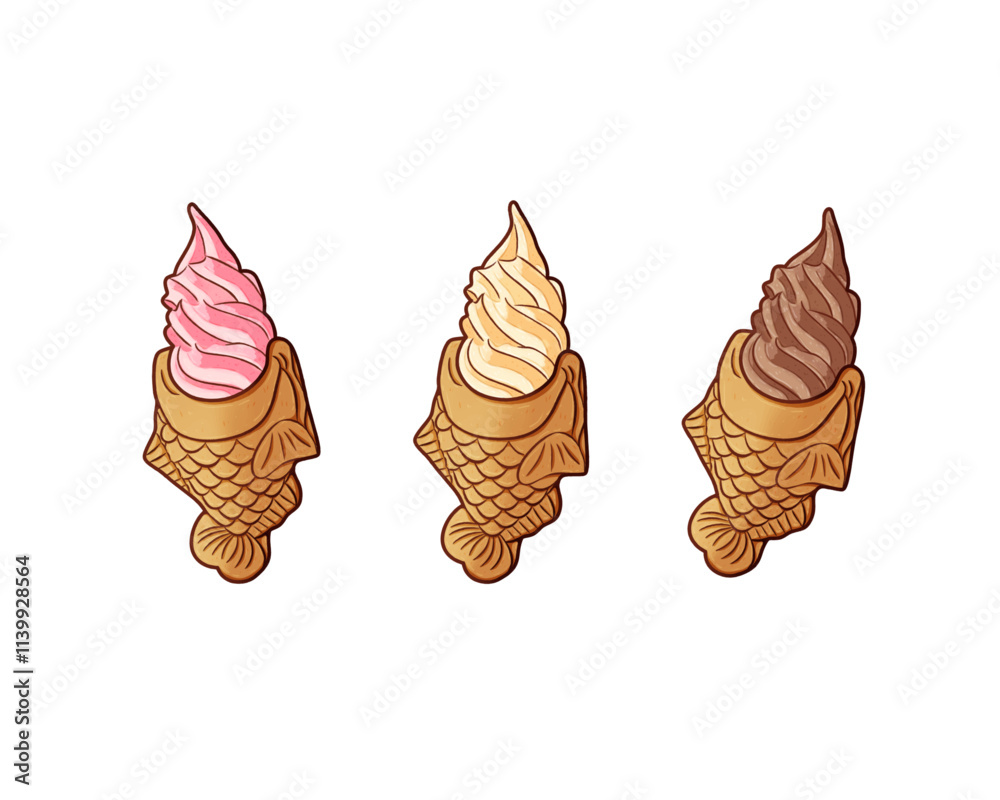 Obraz premium Set of hand drawn taiyaki ice cream