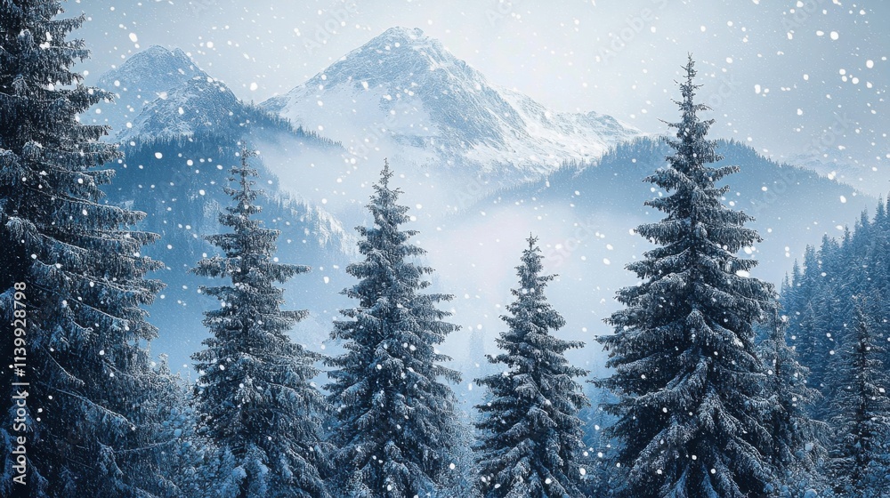 In winter, tall snow capped mountains and towering cedars In winter, tall snow capped mountains and towering cedars