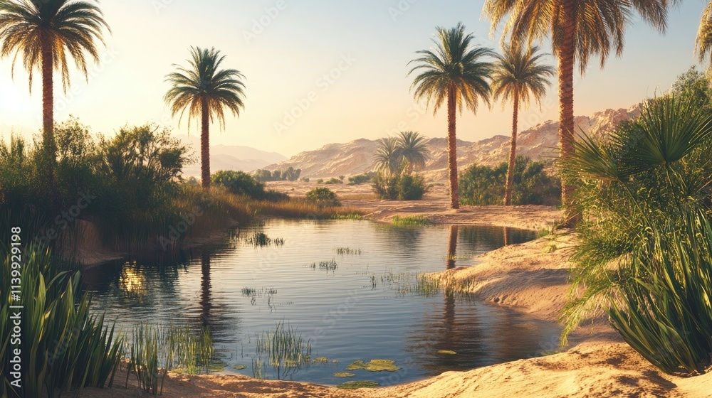 Serene Oasis Palm Trees Reflecting In Calm Water Serene Oasis Palm Trees Reflecting In Calm Water