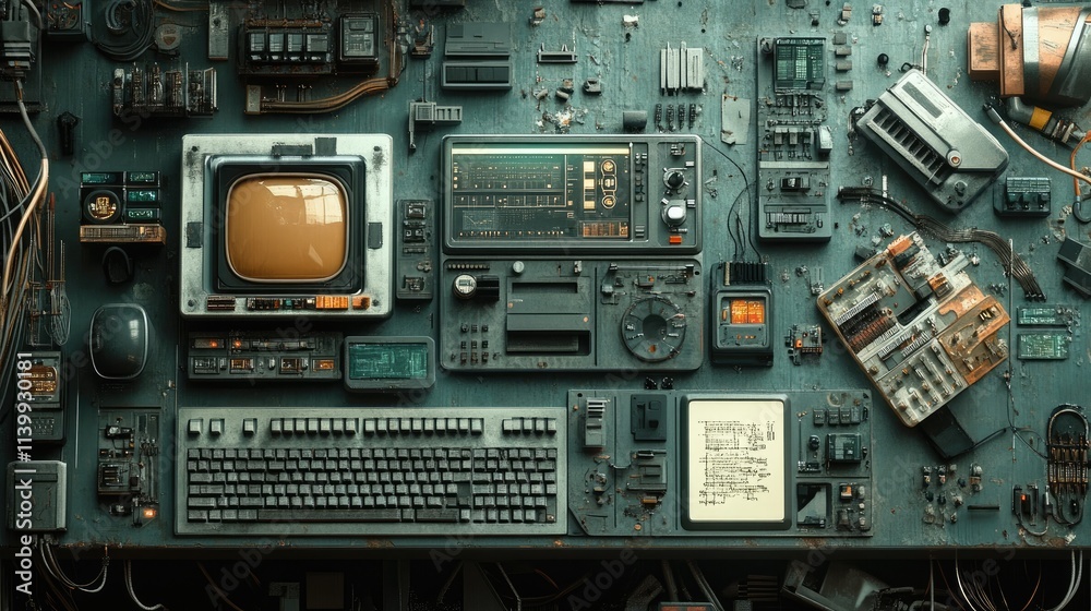 Retro Futuristic Technology Control Panel Display Retro Futuristic Technology Control Panel Display