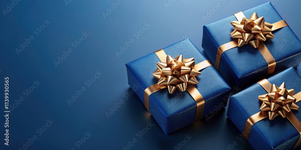Blue gift boxes with gold bows on dark blue background, gift, blue, box, present, gold, bow, ribbon, holiday, celebration Blue gift boxes with gold bows on dark blue background, gift, blue, box, present, gold, bow, ribbon, holiday, celebration