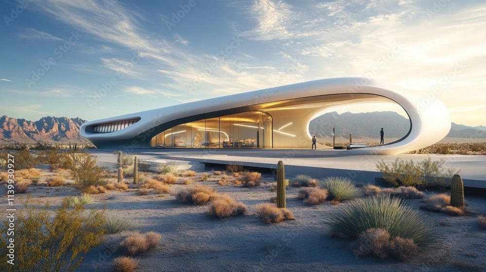 Naklejka premium Futuristic Desert Home Architectural Design Modern House