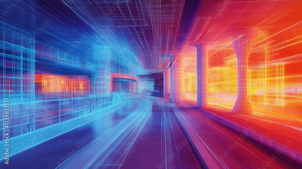 Abstract Architectural Wireframe Corridor Design Abstract Architectural Wireframe Corridor Design