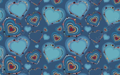 Backdrop seamless pattern Chain of a group of multicultural people seen from above holding hands and forming a heart shape.Community of friends or volunteers.Inclusion equality.Top View