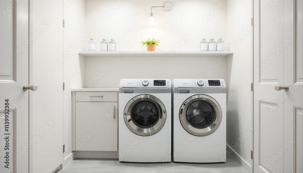 Scandinavian Style - Interior Design Laundry Room With Scandinavian Concept - Hotel Laundry Room - Apartment Laundry Room Interior With Washing Machine - Interior Design Scandinavian Style - Interior Design Laundry Room With Scandinavian Concept - Hotel Laundry Room - Apartment Laundry Room Interior With Washing Machine - Interior Design