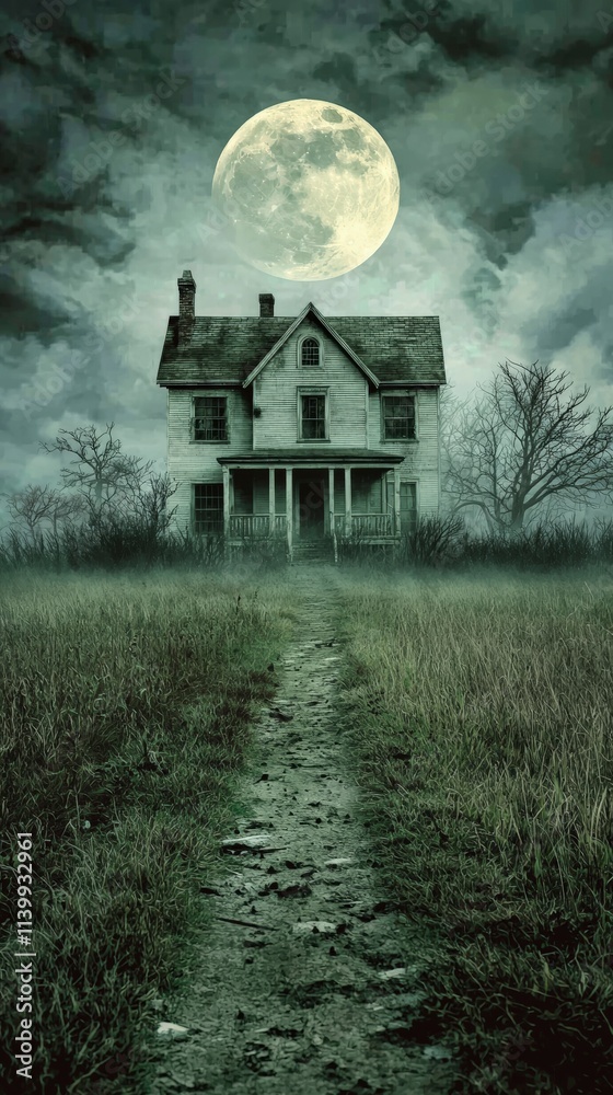 Spooky Haunted House Full Moon Halloween Night Scene Spooky Haunted House Full Moon Halloween Night Scene
