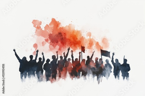 Watercolor people in meeting, rally, public meeting. Mass meeting. Roadshow