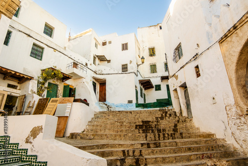 Street View and White washed Houses in Tetouan, Morocco, North Africa photo