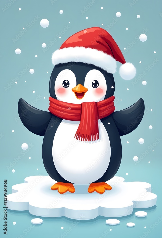 Cute Christmas Penguin in Snow