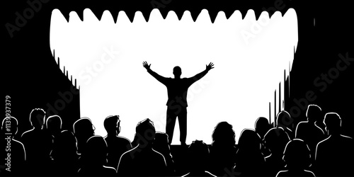 Actors delivering powerful monologues during a drama showcase in a theater, Illustration