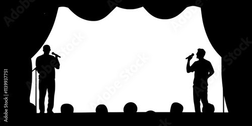 Comedians engaging with the audience during an improv night at a comedy club, Illustration