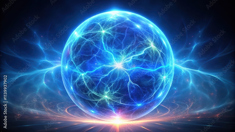 Fototapeta premium rendering of orb particle simulate blue energy plasma form, , rendering, orb, particle, blue, energy, plasma, form