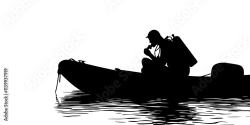 Diver performing pre-dive safety checks on a boat before entering the water, Illustration