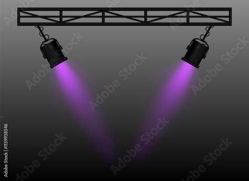 Pink Spotlight. Two black stage lights mounted on a truss, casting bright beams, theatrical lighting effect, performance scene, illumination, event setup, focused light projection, wallpaper