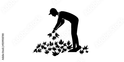 Individual collecting leaves to add to a compost pile in the backyard, Illustration