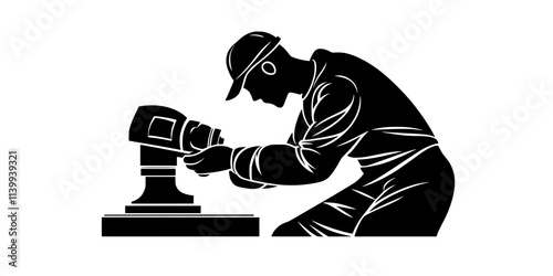 Metal artist smoothing rough edges of a sculpture with a grinder, Illustration