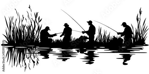 Fishers casting near submerged vegetation or structures where fish are hiding, Illustration