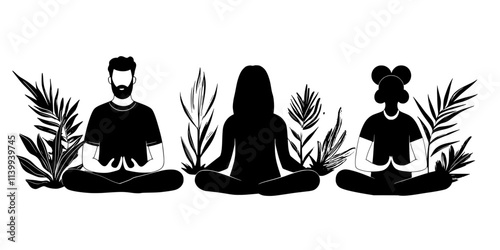 Participants enjoying quiet moments of reflection during meditation sessions, Illustration