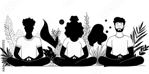 Participants focusing on relaxation techniques during a guided meditation workshop, Illustration