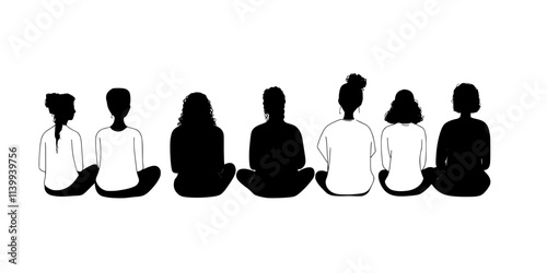 Participants focusing on their breath during a mindfulness workshop, Illustration