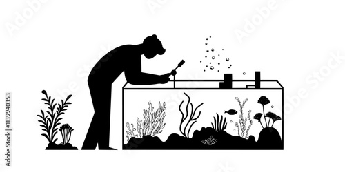 Person testing the salinity of a saltwater tank using a hydrometer, Illustration