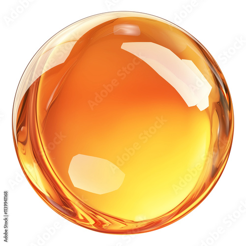 glowing orange sphere with glossy surface and smooth texture, resembling crystal or energy orb, isolated on transparency background