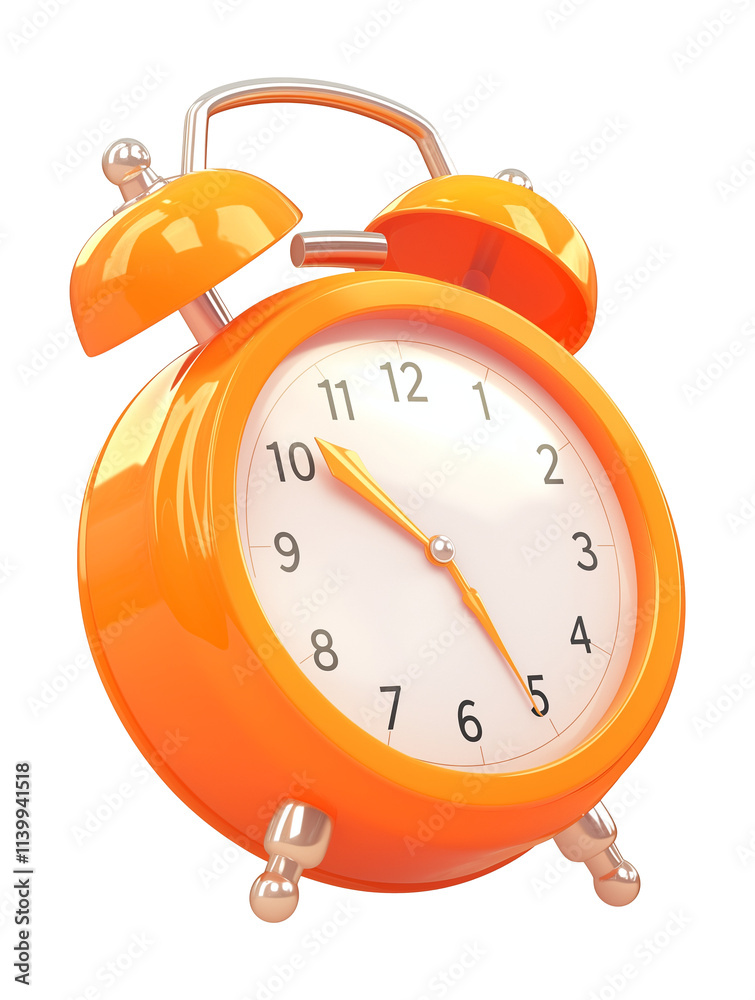 Bright orange retro alarm clock with twin bells, isolated on transparency background, showcasing classic design and vibrant color. Perfect for time related concepts or vintage themes Bright orange retro alarm clock with twin bells, isolated on transparency background, showcasing classic design and vibrant color. Perfect for time related concepts or vintage themes