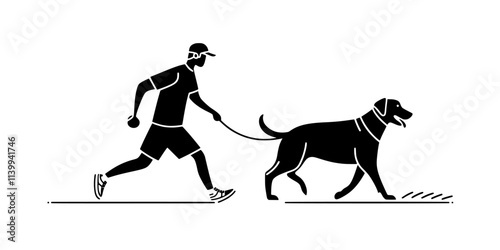 Trainer walking beside a dog, maintaining a consistent pace during a practice session, Illustration