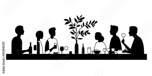 Travelers attending a farm-to-table dinner at an eco-resort focused on local sourcing, Illustration